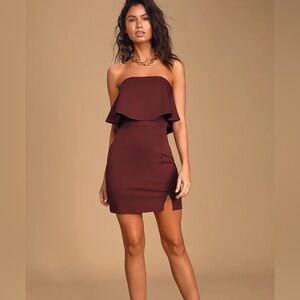Lulus Kiani burgundy strapless bodycon mini dress